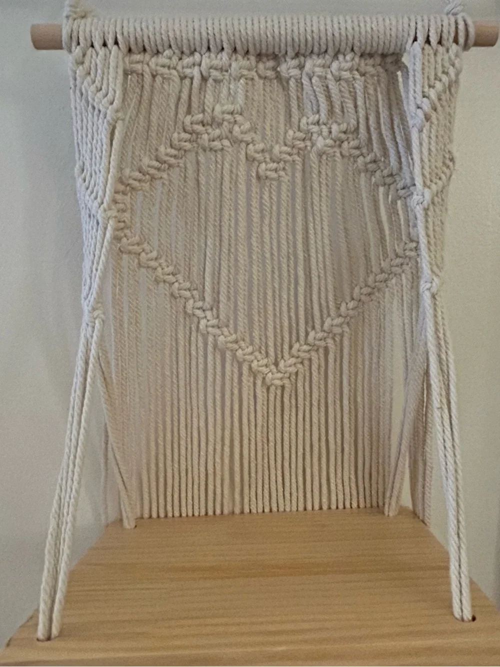 Macrame Hanging Wall Shelf 2 Tier Heart Design Natural Woven Wood Plant Hanger